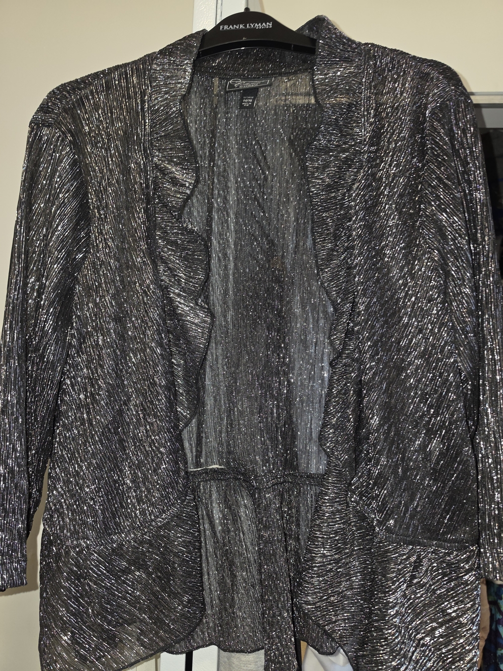 Dress Barn Black and Silver Metallic Open-Front Cardigan